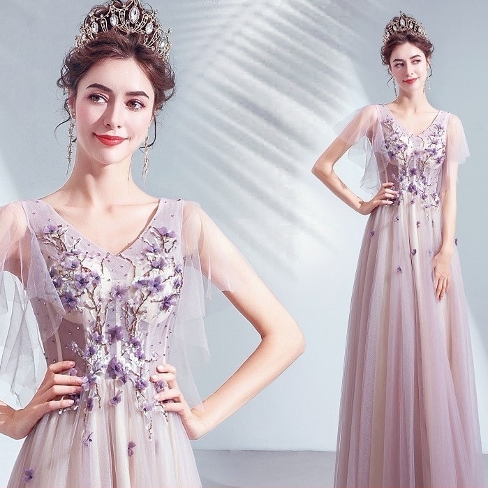 カラードレス ロング 演奏会 二次会 結婚式 パーティードレス 花嫁 ウェディングドレス カラードレお呼ばれドレスパーティードレス