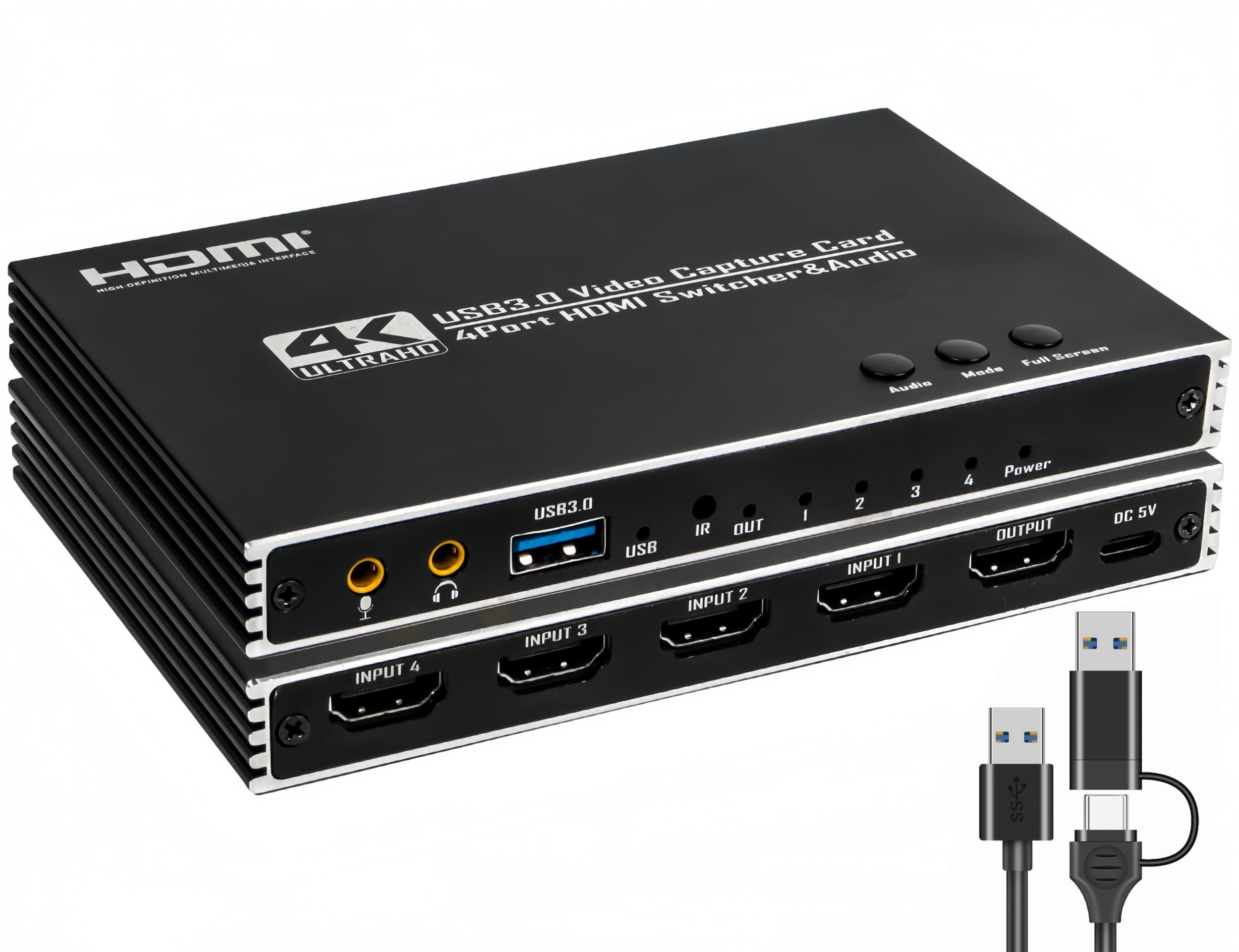 キャプチャーボード Switch対応 4入力1出力 機能を搭載しています 1080P 60Hz 4画面 同時ビデオキャプチャー USB3.0高速伝送 低遅延 ゲーム実況生配信ライブビデオ会議録画リ