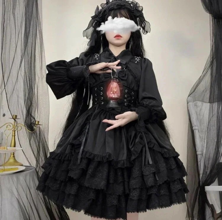 系 opワンピースjsk日常写真舞台変装 トップス 吊り花嫁洋服ティアード ファッション変装トップス ゴスロリ 萌え