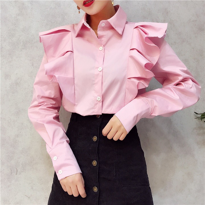 861.肩フリルロングスリーブシャツ（ピンク）