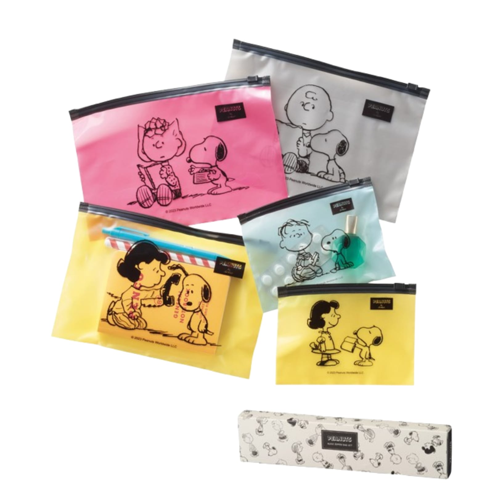 【40個セット】スヌーピー ジッパーバッグ 8枚セット 大小 保存袋 透明 スライド式 PEANUTS おしゃれ キャラクター ギフト