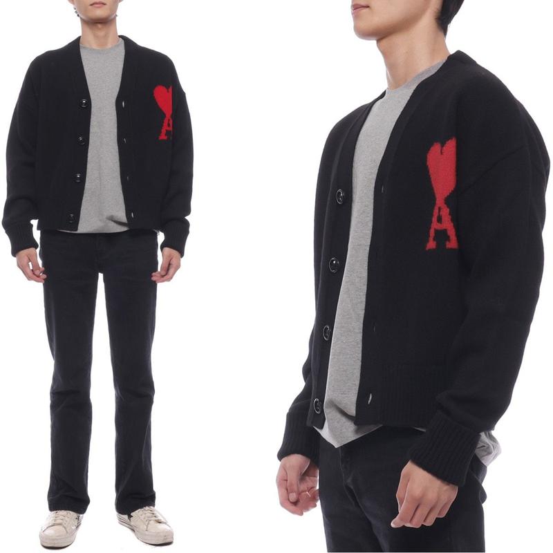 [] 24FW 男性 ビッグハートロゴ ウールカーディガン (BFUKC002 018 009 M 24F)