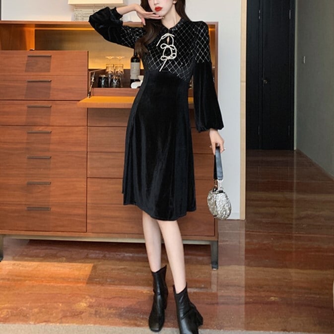 秋 冬 ワンピ シース ルー パフスリーブ 長袖 ロングスリーブ 秋冬トレンド トレンディ シンプル