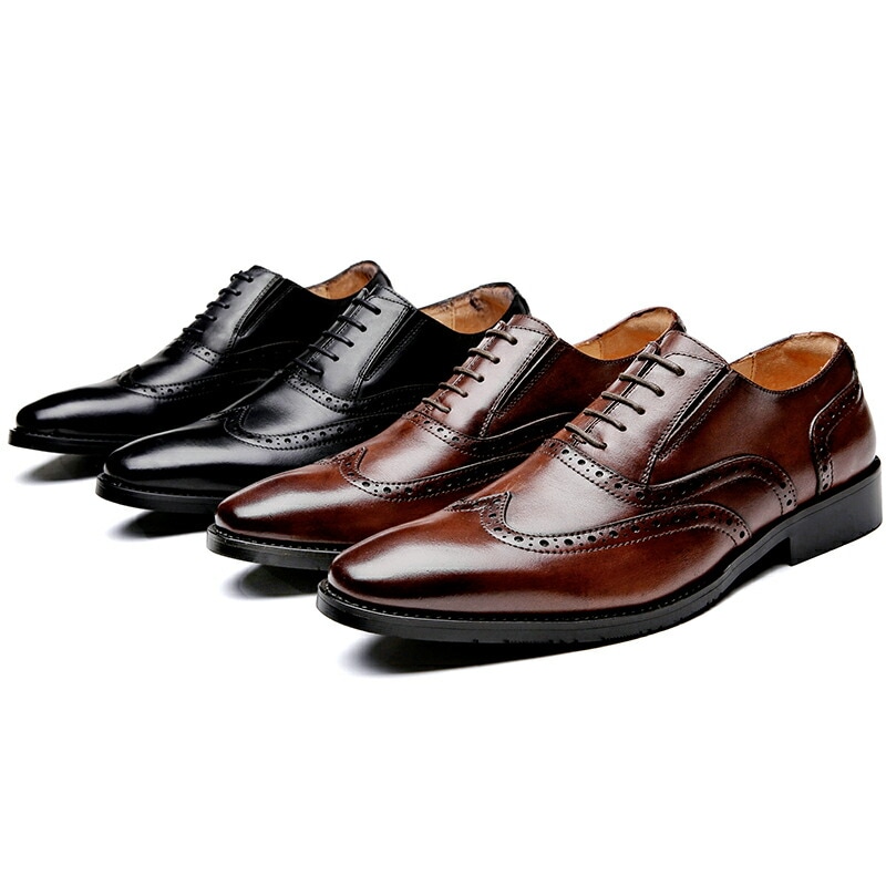 メンズビジネスシューズ ウイングチップ カジュアル 革靴 皮靴 男性靴 天然牛革