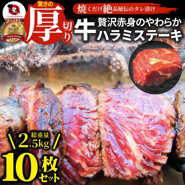 ステーキ ハラミ 牛ハラミ ブロック 焼肉 （タレ漬け）2,500g(250g×10) タレ 秘伝 焼肉セット 焼肉 ランキング1位 やきにく ハラミ 赤身 はらみ 赤身肉