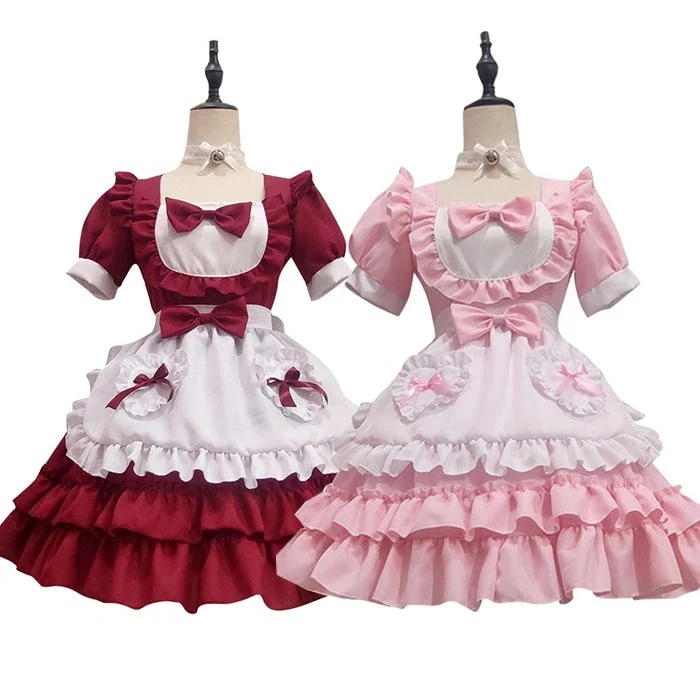 新アップグレード新品ハロウィン コスプレ メイド服 大人用 セクシー ドレス 仮装衣装 レディース おすすめ ゴスロリ ウェイトレス ピンク レッド