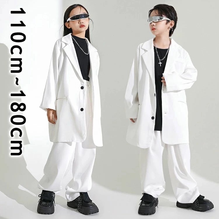 新発売!ロックダンス 白 ホワイト スーツセット キッズ 女の子 子供 子ども トップス パンツ ダンスウェア ヒップホップ ジャズダンス ポッピング 韓国 hiphop 演出服 練習着 団体服 応援