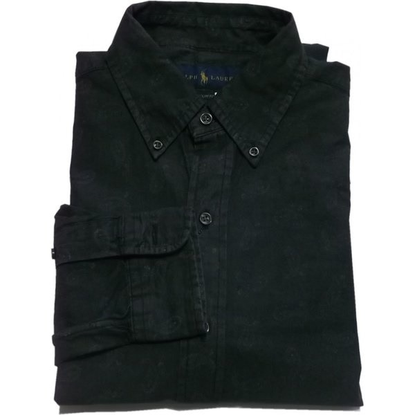 長袖 ボタンダウンシャツ ペーズリープリント ブラック PR2-614