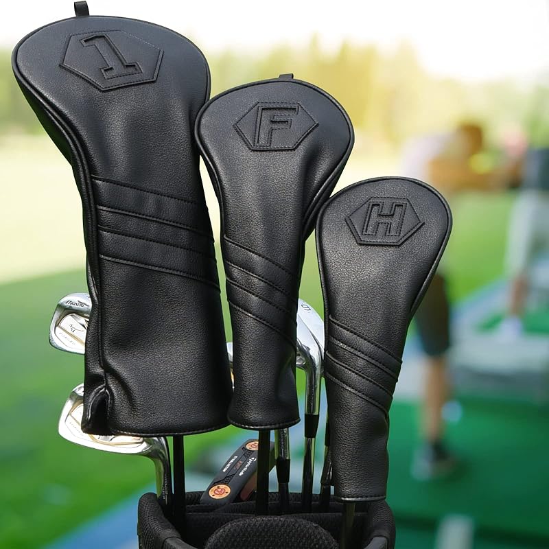 ゴルフヘッドカバー ３点セット（1FUT） /単品 ゴルフウッドカバーセット ゴルフドライバーカバー フェアウェイウッド ユーティリティ用 ブラック (３点セット（1FH）)