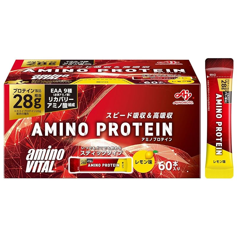アミノバイタル 味の素 アミノプロテイン 粉末 レモン味 60本入箱 アミノ酸 BCAA EAA ホエイプロテイン シェイカー不要 計量不要 携帯性