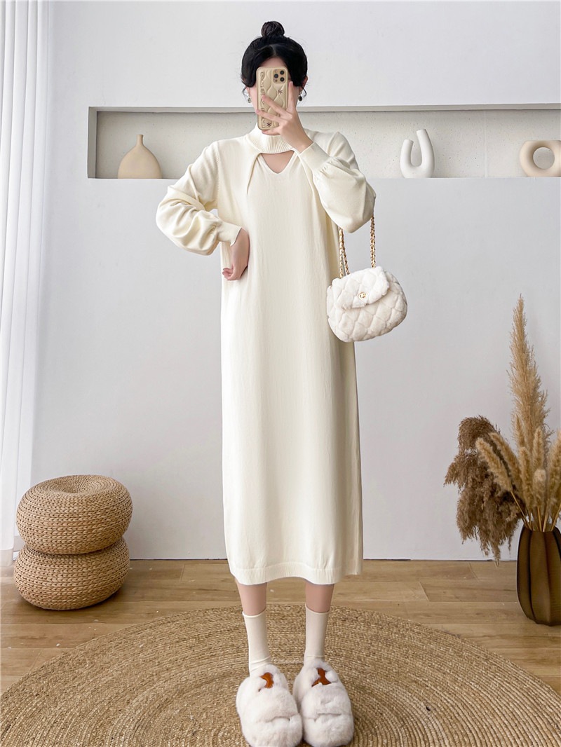 長袖ニットワンピース子供秋冬新作インナーボトムセーターワンピースロングスカートのプレミアム感