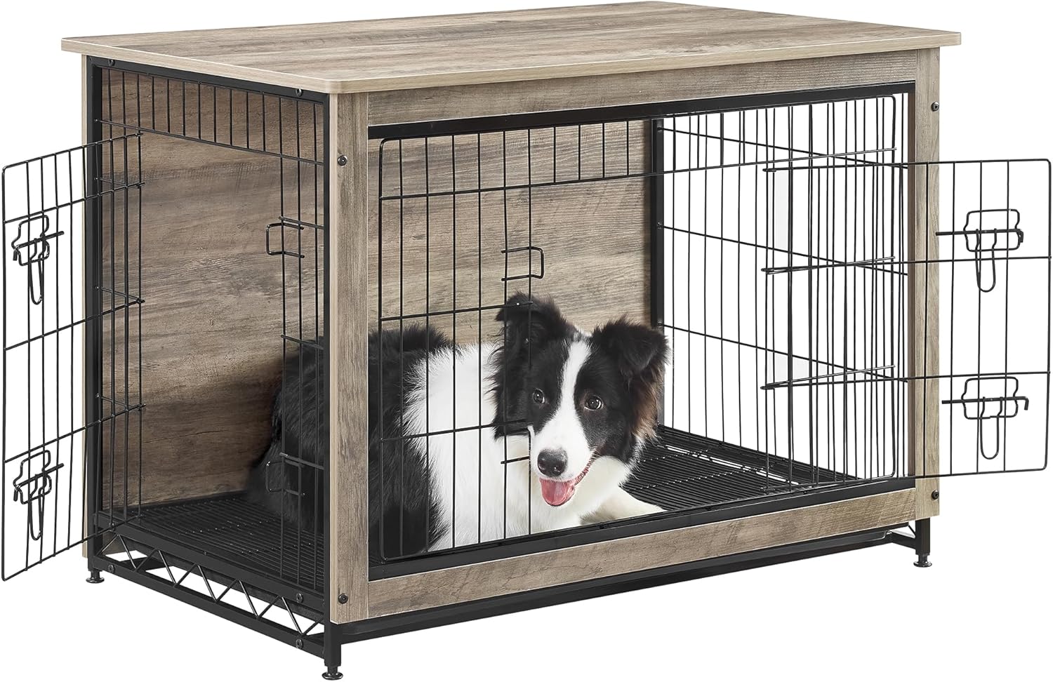 FEANDREA 犬 ケージ 木目調 ウッディサークル 98x65x68cm 犬 猫 インテリア 組立簡単 トレー付き お掃除簡単 天板付き 超小型犬～大型犬向け 犬 ゲージ PFC003G01