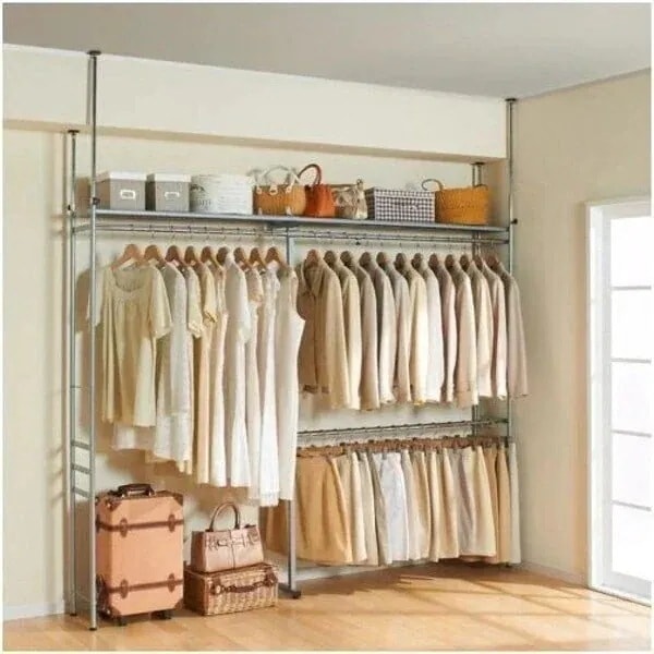 ハンガーラック 伸縮 突っ張り ワードローブ 棚 クローゼット 押し入れ 衣類収納 洋服掛け つっぱり サイズ調整 幅111-200cm 高さ185-245cm