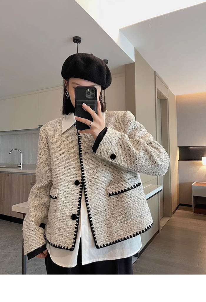 ブルゾン レディース ツイード 春 秋 ジャケット アウター 長袖 スプリングコート ツイード ノーカラー ジャケット 長袖 コート ショート丈 羽織り トップス とろみコート 大きいサイズ 着回し