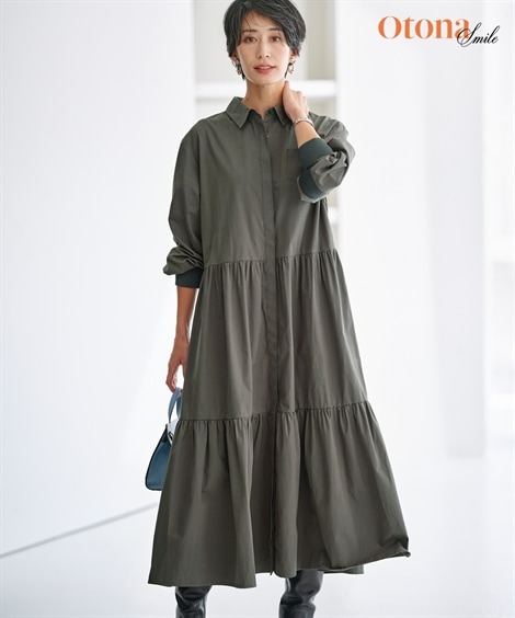 ロング・マキシ丈/半袖 リブ使い綿100％ティアードワンピース OtonaSMILE 8,406円