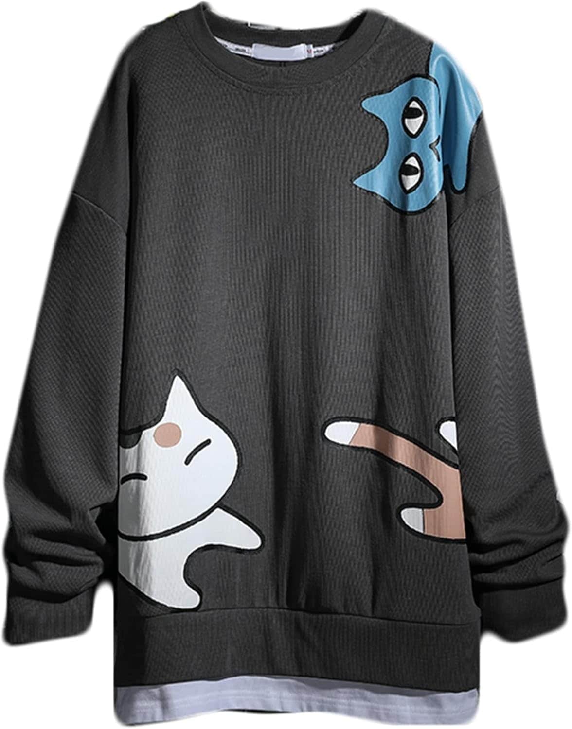プルオーバー 長袖 パーカー アウター メンズ レディース グラデーション ねこ柄 春物 ソフト クルーネック 保温 吸汗 丈長め カジュアル カッコイイ ファッション 秋服 体型パカー お