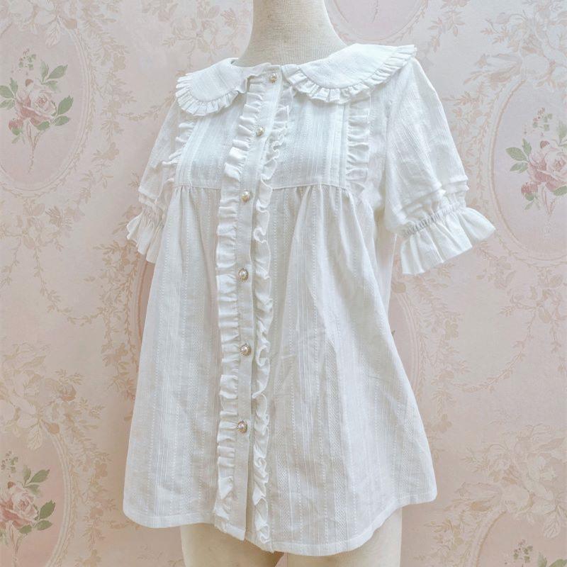 ロリータ ブラウス 半袖 夏 lolita ロリィタ 甘ロリ かわいい 姫系 白 ピンク パステルカラー フェミニン XS - 3XL