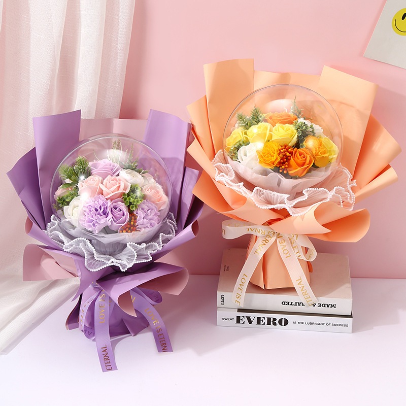 バレンタインデー レディースデー ギフト ボボボール ソープブーケ ローズ カーネーション ソープフラワー 完成品