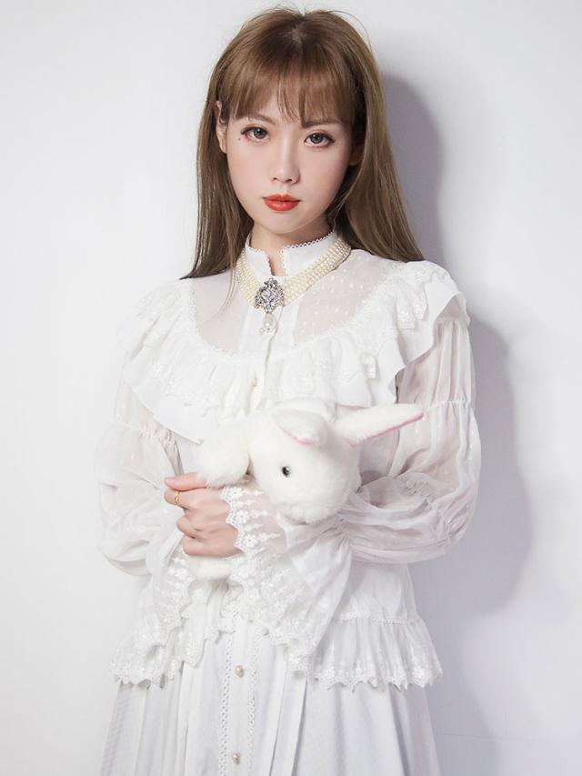 【短納期】クラシックロリータシャツレースフリルジャカードロリータブラウス