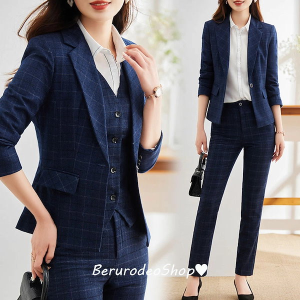 Qoo10] スーツ レディース ネイビー 2点セット