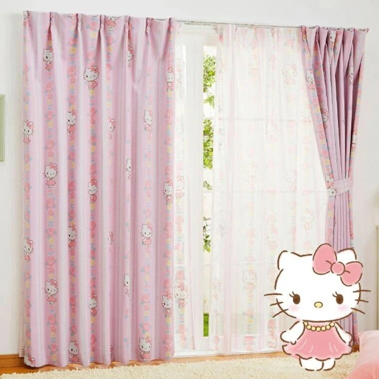 カーテン 遮光タイプ タッセル付き 100x178cm 2枚組 キティ 花柄 レース ピンク 2級遮光 遮熱 洗える かわいい サンリオ 子ども部屋 模様替え 新生活 ドレープカーテン 掃出窓