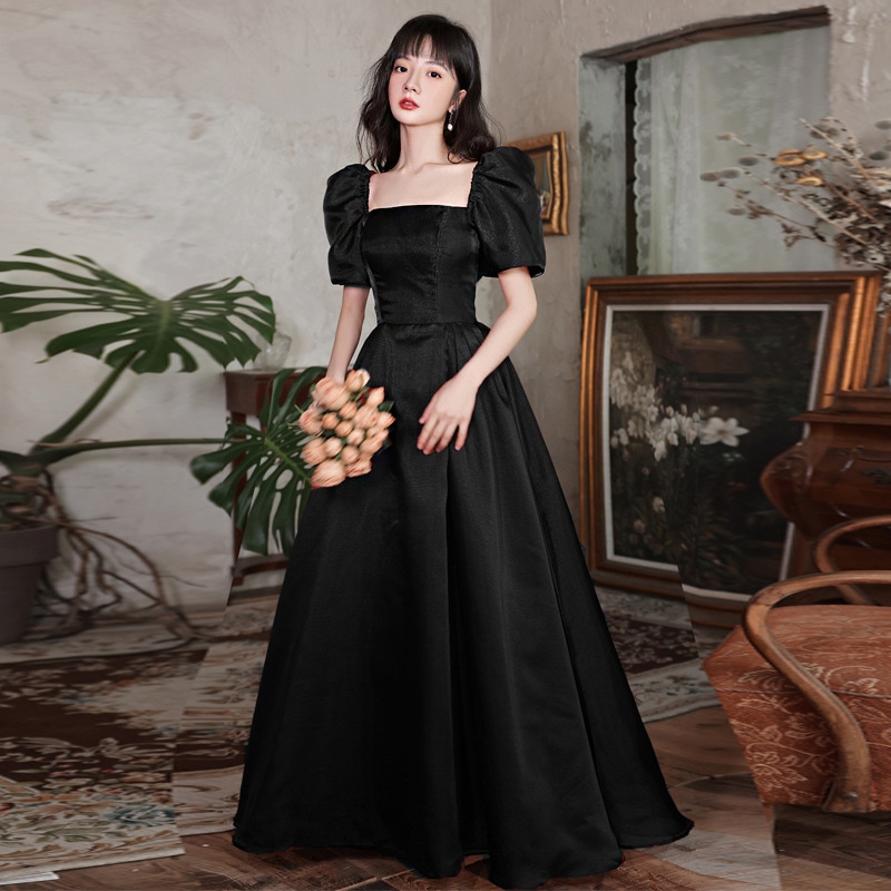 ブラックイブニングドレス女性宴会年次総会ライトラグジュアリーニッチパレススタイルホストアートテストロングドレススカート秋