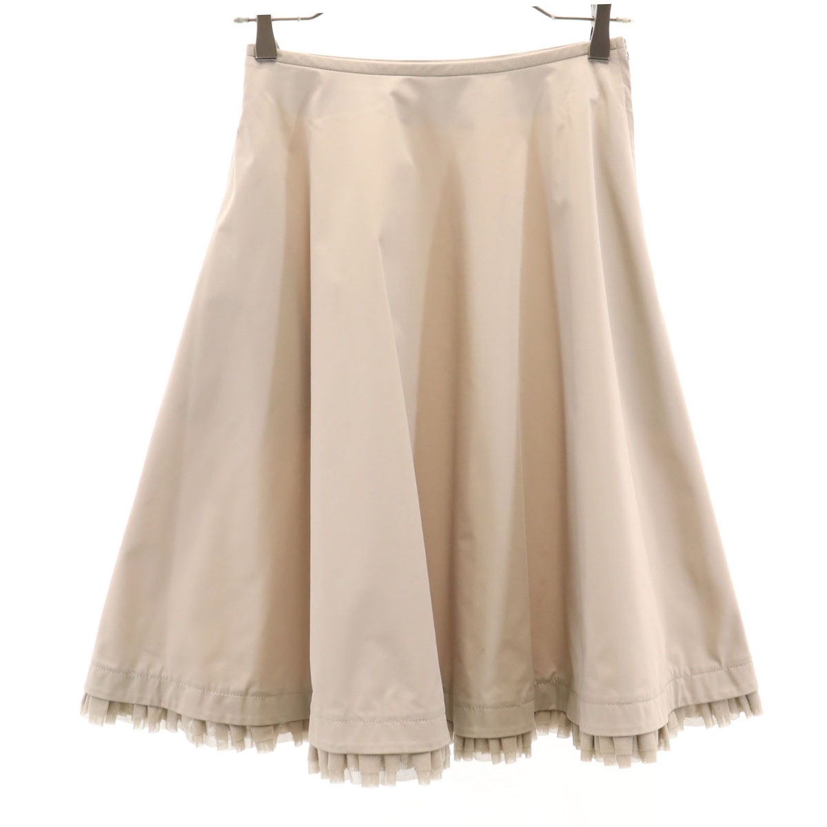 FOXEY NEW YORK フォクシーニューヨーク 日本製 ミモレ丈 フレアスカート 38 グレージュ レディース 古着