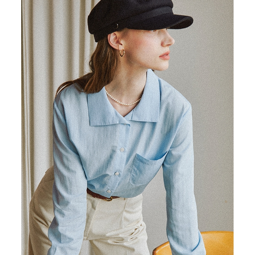 RONRON フレンチワイドカラーシャツ ソフトブルー