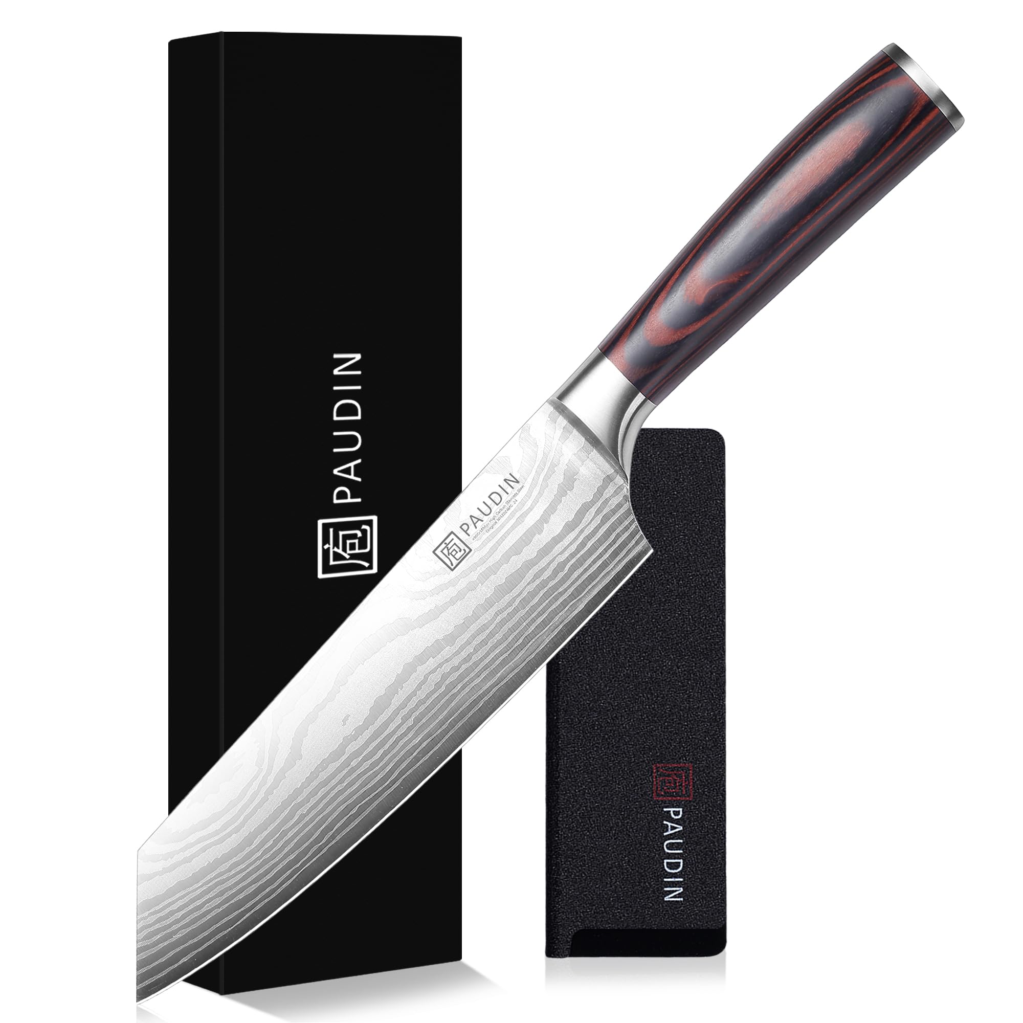三徳包丁 剣型 200mm 255g 5Cr15Mov 高炭素ステンレス 万能包丁 木製ハンドル 切りやすい 両刃包丁 左利き対応 鞘付き 肉切り· 魚切り·菜切り包丁 キッチン用品 ギフト 贈り物