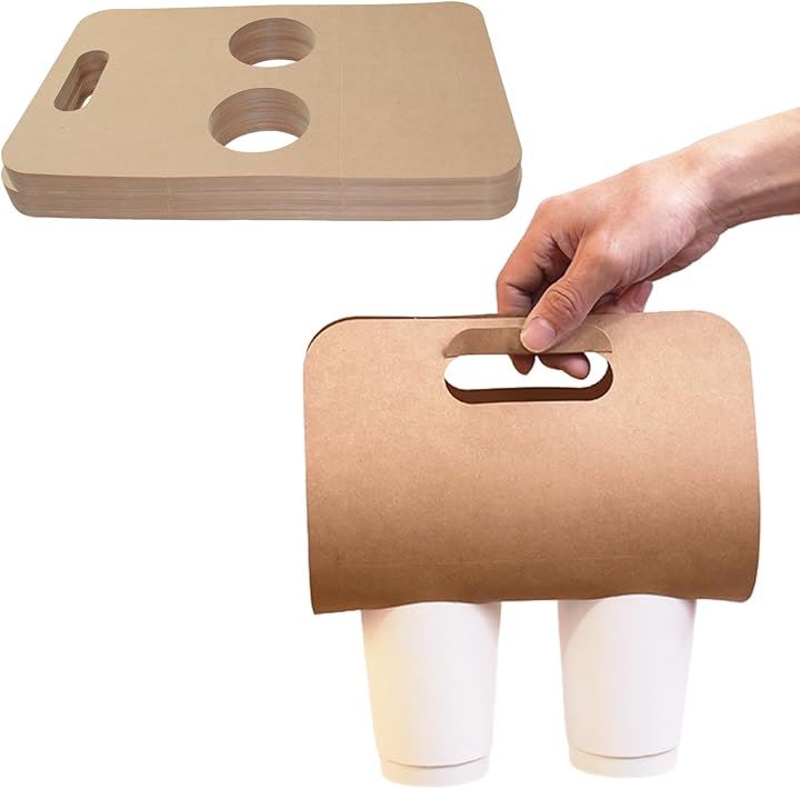 カップホルダー テイクアウト 持ち運び 使い捨て 紙製 2穴 a962(ライトブラウン (100))