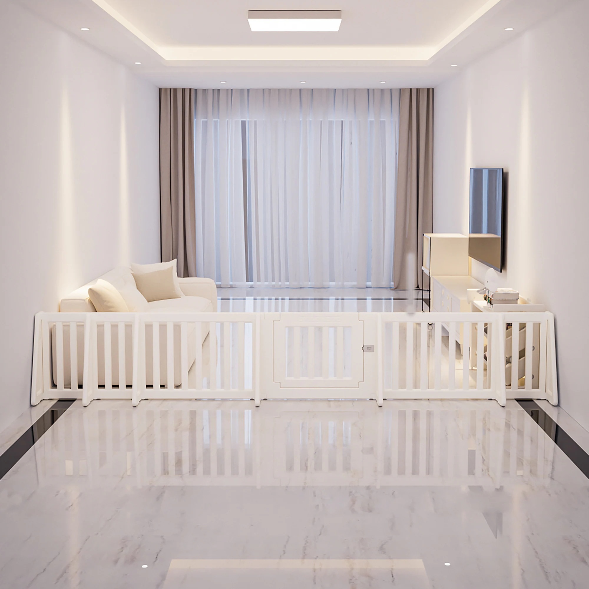 【国内発送 無-送料】259【直線長さ371cm】ベビーゲート パーテーション ドア付き ベビーガード 自立式 キッズパーテーション 変形可能 L字 コ字 一直線 簡単設置 セーフティガード リビング