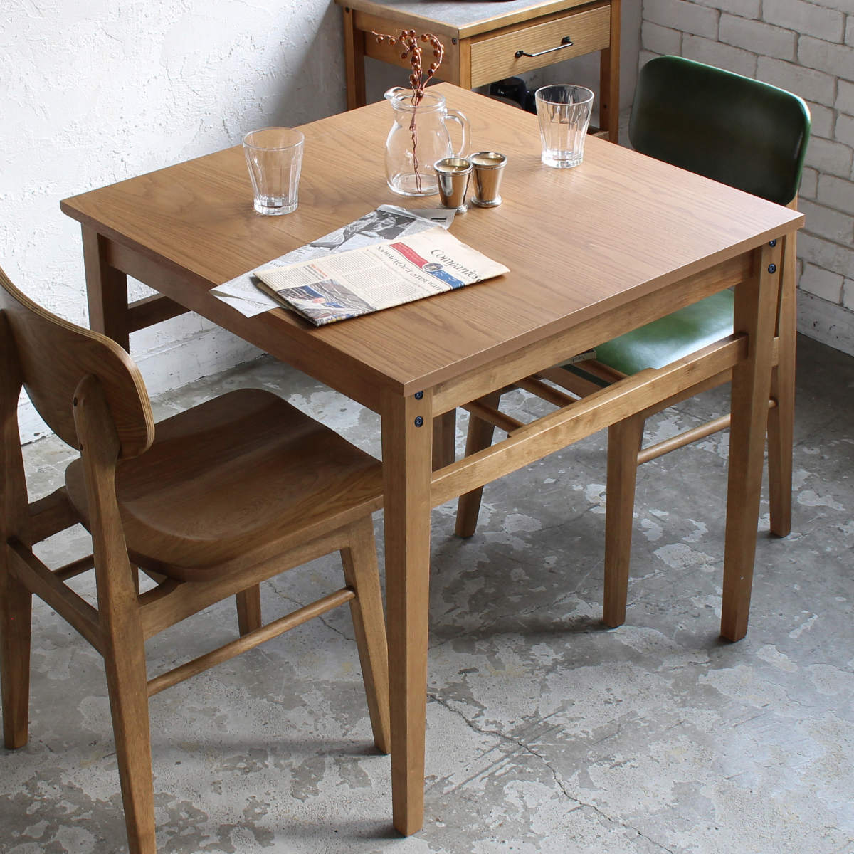 ダイニングテーブル 幅75cm Rasic 木製 正方形 コンパクト テーブル ダイニング 食卓 2人掛け 天板下 収納 棚 オーク 木目調 おしゃれ 北欧風 シンプル