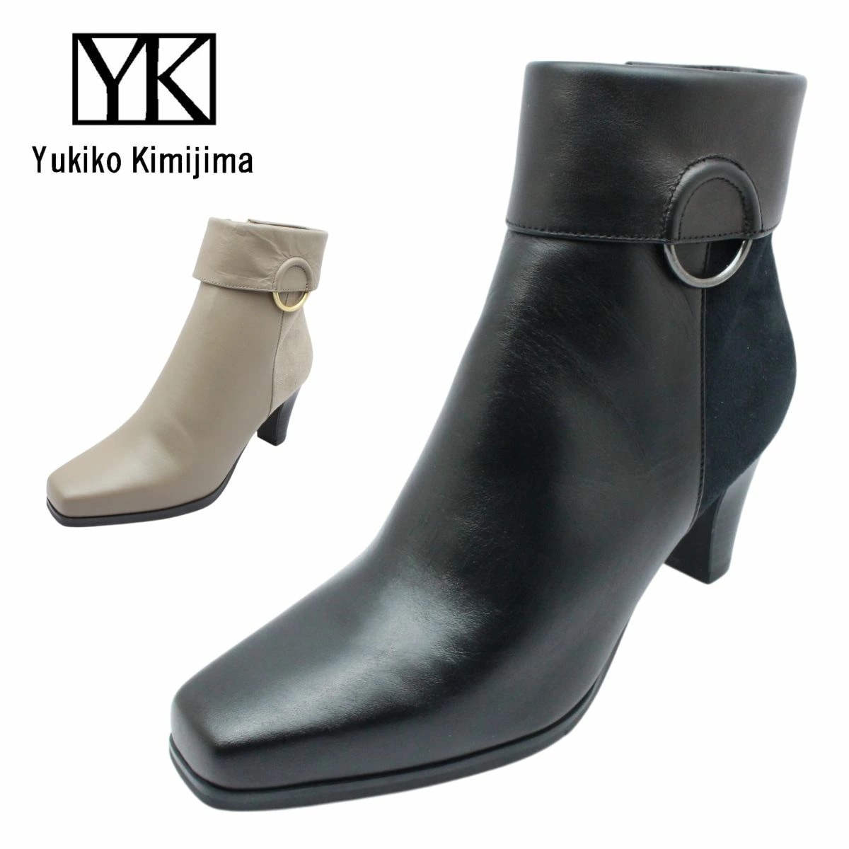 Yukiko Kimijima ユキコ キミジマ レディース ショートブーツ 1028 レザー ファスナー 3E 本革 6.5cmヒール スクエアトゥ　ブーティー