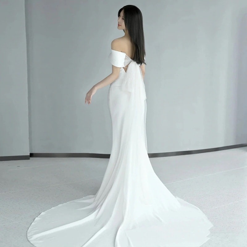 白 ウェディングドレス パーティードレス2024大人気 花嫁ロングドレス 韓国ファッション76 ワ