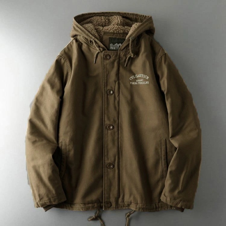 ミリタリージャケットメンズ裏起毛ツイル生地コットン裏ボアアウタージャケットボタンフード付き厚暖か秋冬ゆったりアメカジアウトドア通勤カジュアル防寒保温学生無地ワンポイント 5,281円