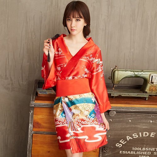 160コスプレ コスチューム 浴衣着物 サテン 個性的 艶やか レッド フリーサイズ GRAXIA グラシア