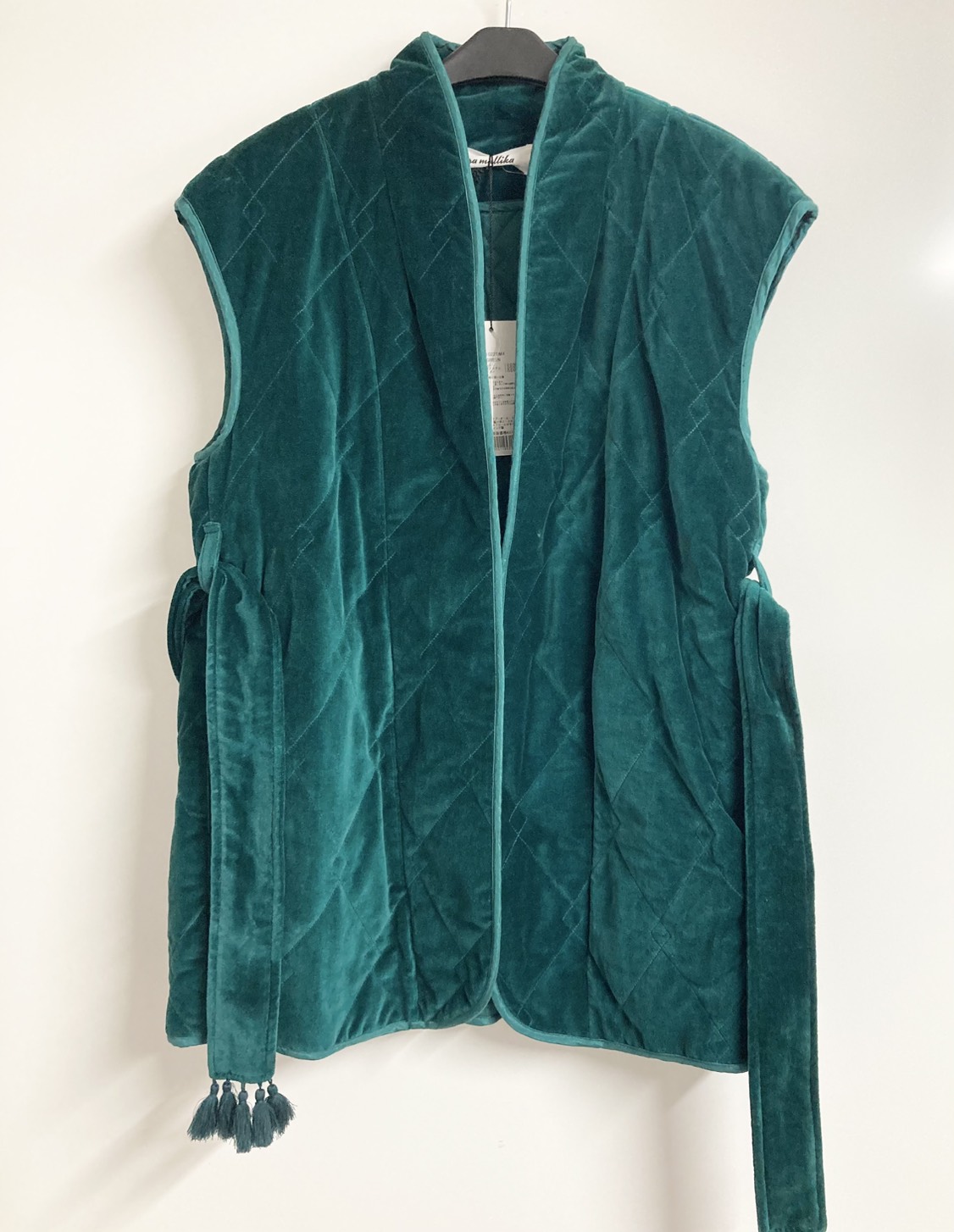 Sara　mallika　021022SM4　GREEN　VELVET　N/S　BELT　JK　キルティングベスト