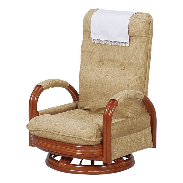 ギア回転座椅子ハイバック ライトブラウン 座面高26cm ラタン RZ-972-Hi-LBR