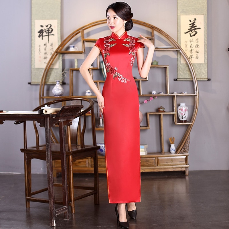 ワンピースドレスドレス2025女性の春のステージショー改善パフォーマンススリムでスリムな長いエチケットチョンサム