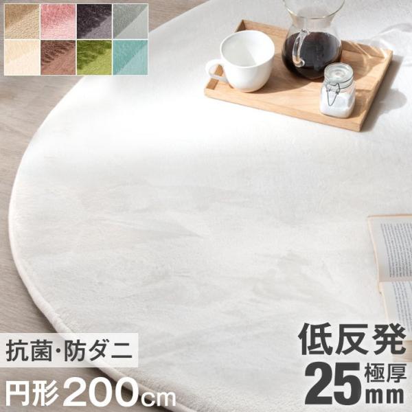 ラグ カーペット ラグマット 厚手 200×200 リビングマット 低反発 円形 防ダニ ホットカーペット対応 床暖房 防音 絨毯 シンプル 滑り止め付