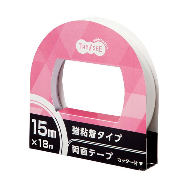 （まとめ）TANOSEE 両面テープ 強粘着タイプ カッター付 15mmx18m 1巻 [x10]