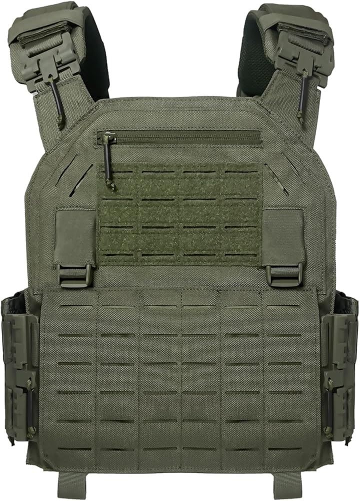 タクティカルベスト 軽量 プレートキャリア サバゲー用 サバイバルベスト MOLLE モール対応 戦術 サイズ調整可 1000Dナイロン素材 レーザー切断 通気(レンジャーグリーン)