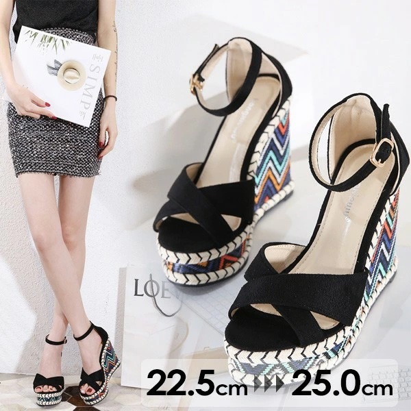 ウェッジサンダル スエード レディース 夏靴 厚底サンダル かかと あり ヒールサンダル バックストラップ エスパドリーユ ジュート シューズ 黒 ベージュ 小さいサイズ 大きいサイズ 大人 かわい 5,925円