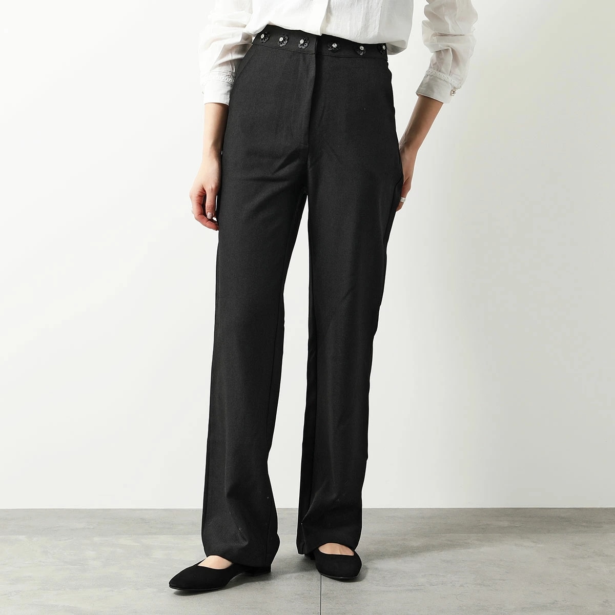 Sister Jane シスタージェーン パンツ Priya Embellished Trousers TR201 レディース トラウザー ストレート ビジュー スパンコール Black-Satin