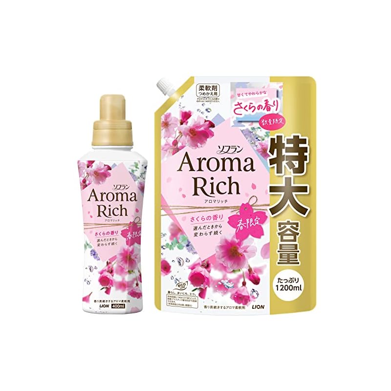 ソフラン アロマリッチ さくらの香り 柔軟剤 本体 400ml+詰め替え 特大1200ml