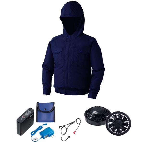 KU90810 空調服 ポリエステル製フード付 FAN2200B/LISUPER1 紺色 5L