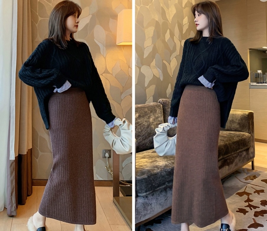 レディース スカート ボトムス ストレート タイト ペンシル ロング Iライン ハイウエスト リブ ウエストゴム ニット 大人可愛い きれいめ 無地 おしゃれ 20代 ロングシーズン デート こなれ感