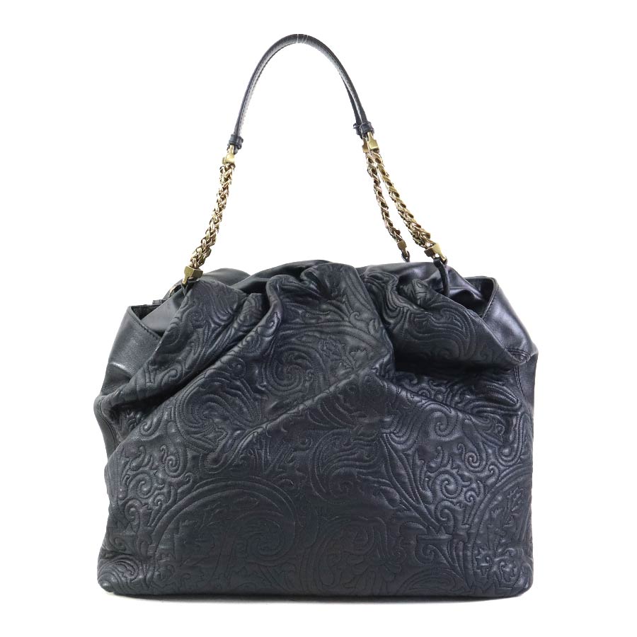 エトロ ETRO ショルダーバッグ ペイズリー 型押しレザー ブラック ゴールド レディース e61013g