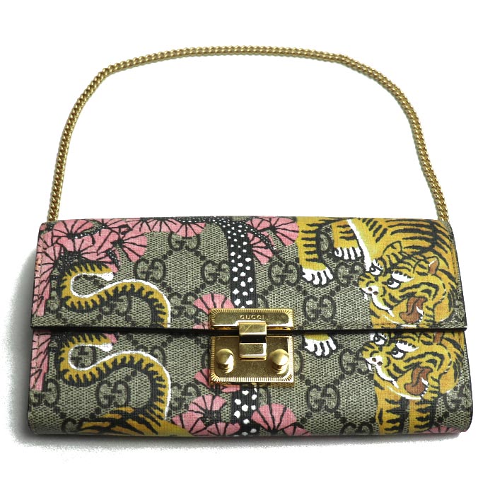 GUCCI グッチ GGスプリーム チェーンウォレット ベンガルトラ/桜柄 長財布 マルチカラー 453506 レディース 中古 美品