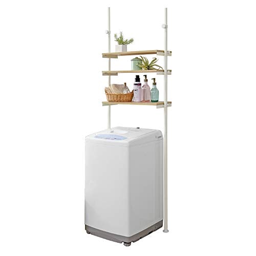 萩原(Hagihara) ランドリー収納 洗濯機ラック ランドリー 突っ張り 【高さ無段階調節】 木目調 幅70 ナチュラル×ホワイト KTR-3153WH